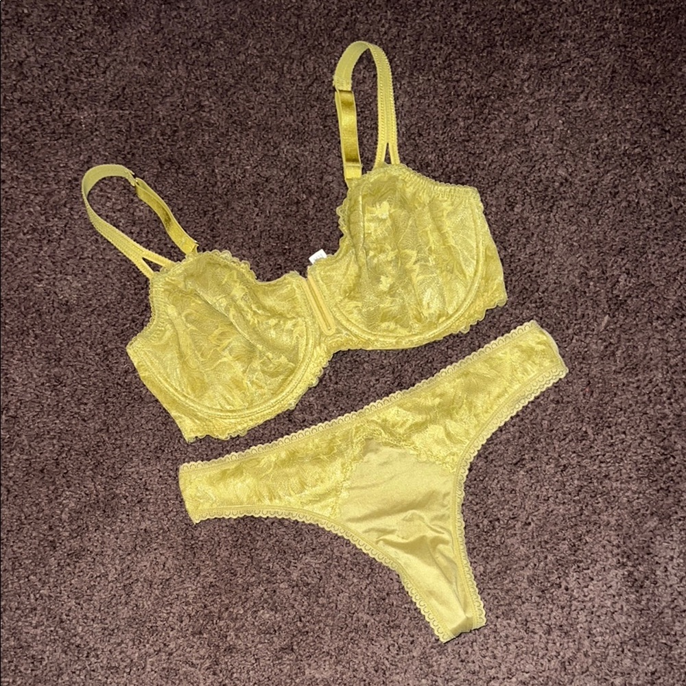 Auden Yellow Lace Bra and Panty Set
